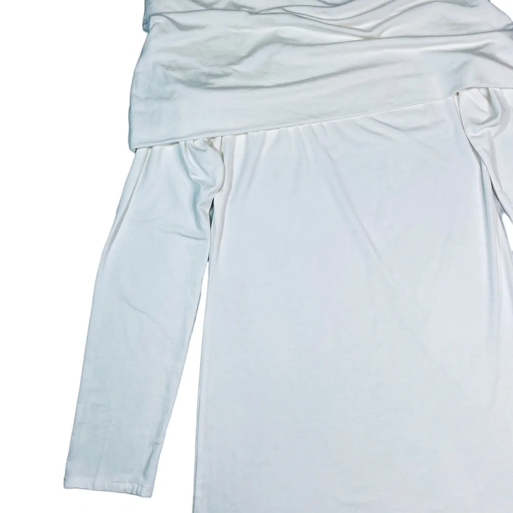 Julian Chang - Off-The-Shoulder Long Sleeve Tunic Top Size L in Winter White - Picture 5 of 15